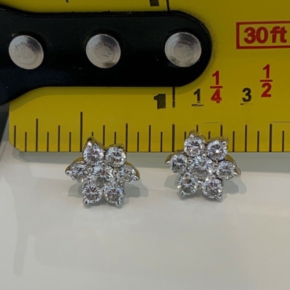DIAMOND ROUND BRILLIANT FLOWER STUD EARRINGS 1.4CT - Picture 14 of 16